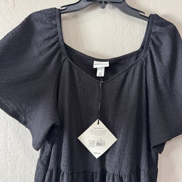 NWT Ava & Viv Plus Textured Stretch Flutter Sleeve Dress Black Size XXL - Picture 2 of 7